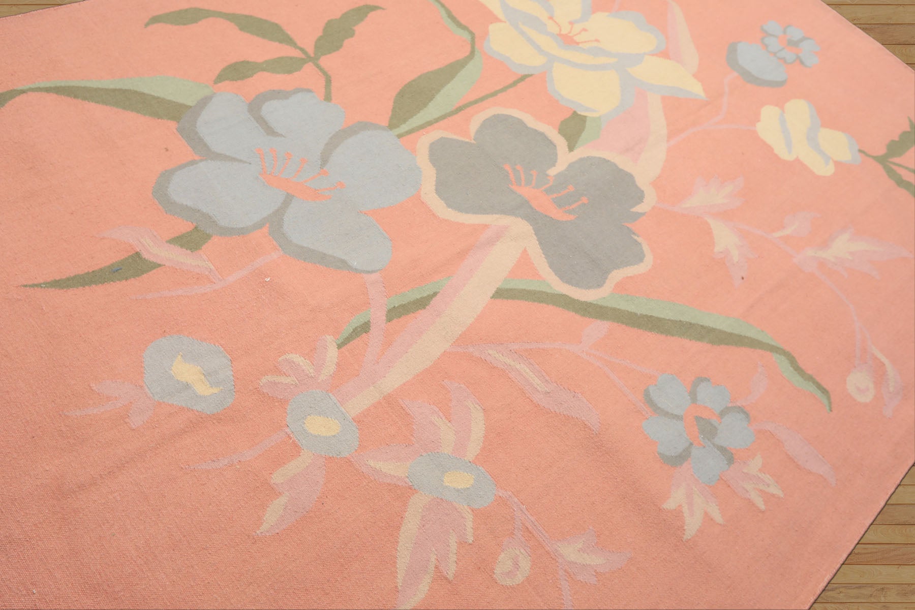 6x9 Blush, Aqua, Ivory Color Hand Woven Dhurry Kilim Wool Transitional Oriental Rug