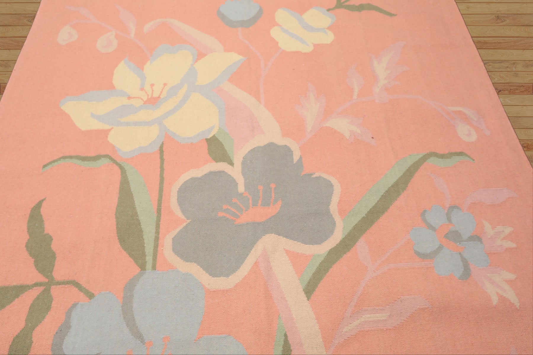 6x9 Blush, Aqua, Ivory Color Hand Woven Dhurry Kilim Wool Transitional Oriental Rug