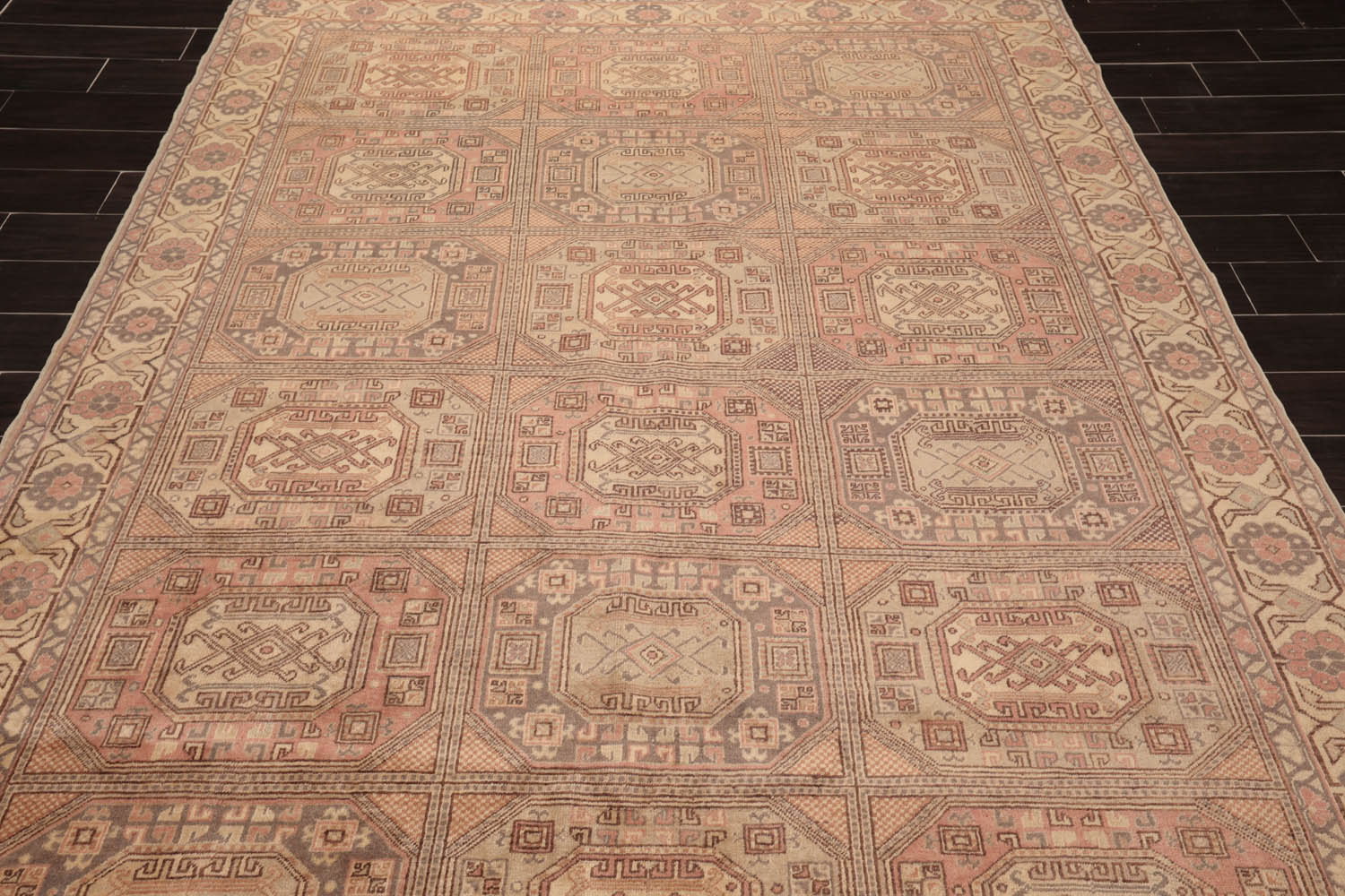 6x9 Multi, Rose, Brown Color Hand Knotted All-Over 100% Wool Traditional Oriental Rug