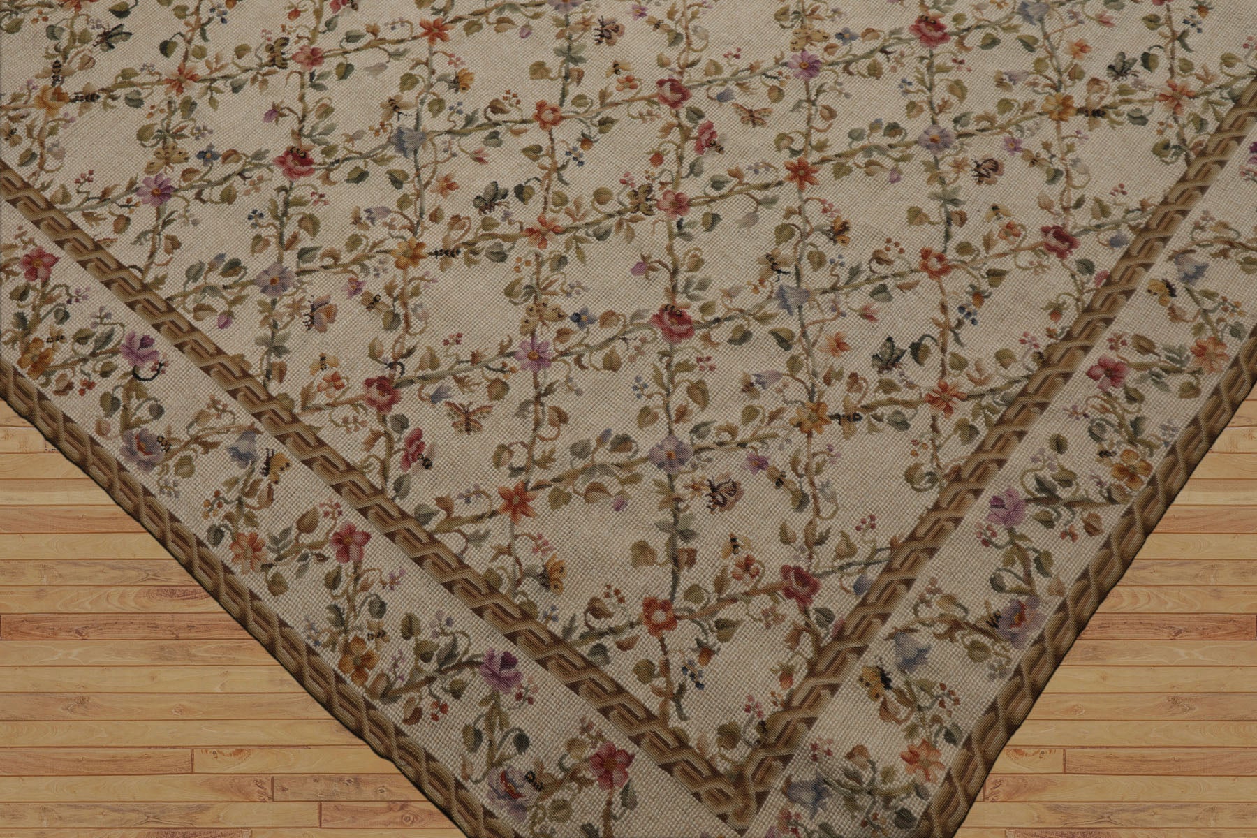 8x10 Ivory, Gold, Green Color Hand Woven Aubusson Needlepoint  Wool Traditional Oriental Rug