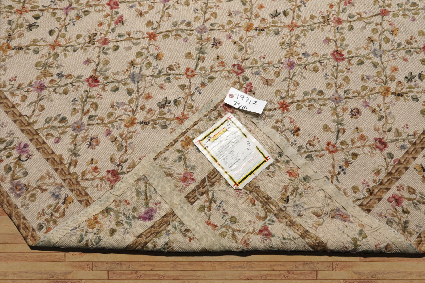 8x10 Ivory, Gold, Green Color Hand Woven Aubusson Needlepoint  Wool Traditional Oriental Rug