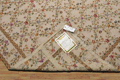 8x10 Ivory, Gold, Green Color Hand Woven Aubusson Needlepoint  Wool Traditional Oriental Rug