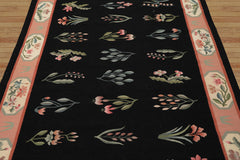 6x9 Black, Blush, Ivory Color Hand Woven Dhurry Kilim Wool Transitional Oriental Rug