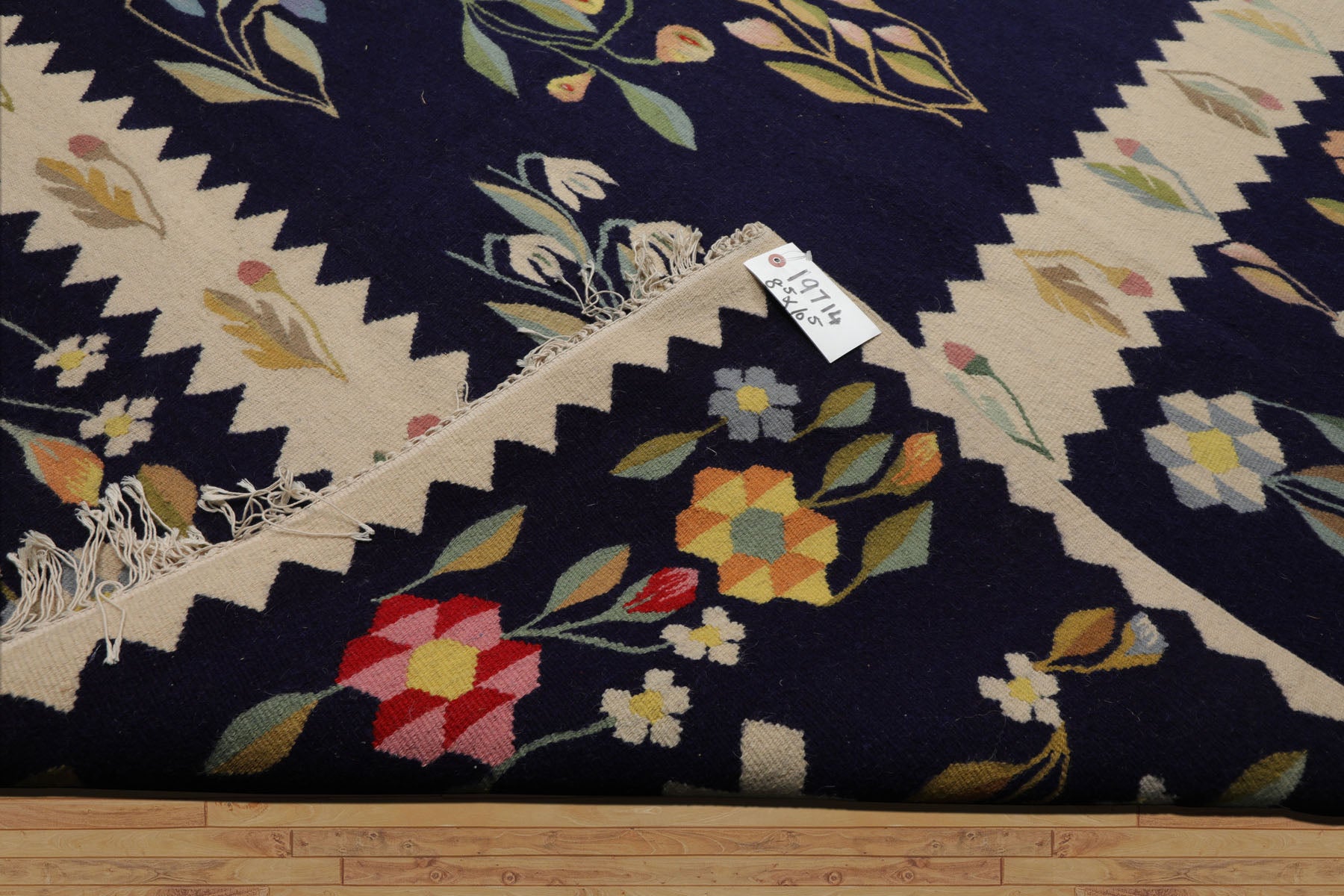 8x10 Navy, Ivory, Gold Color Hand Woven Kilim Wool Traditional Oriental Rug