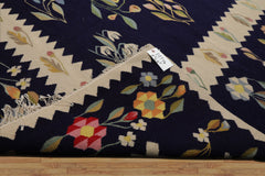 8x10 Navy, Ivory, Gold Color Hand Woven Kilim Wool Traditional Oriental Rug