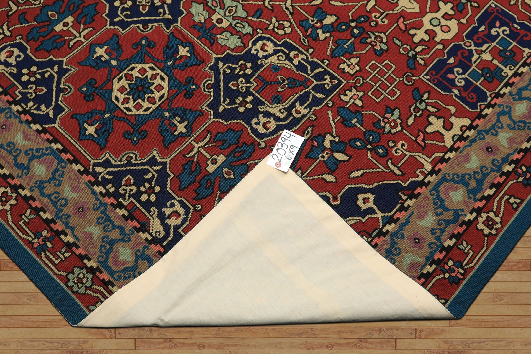 6x9 Rusty Red, Aqua, Navy Color Hand Woven French Aubusson Needlepoint Wool Traditional Oriental Rug