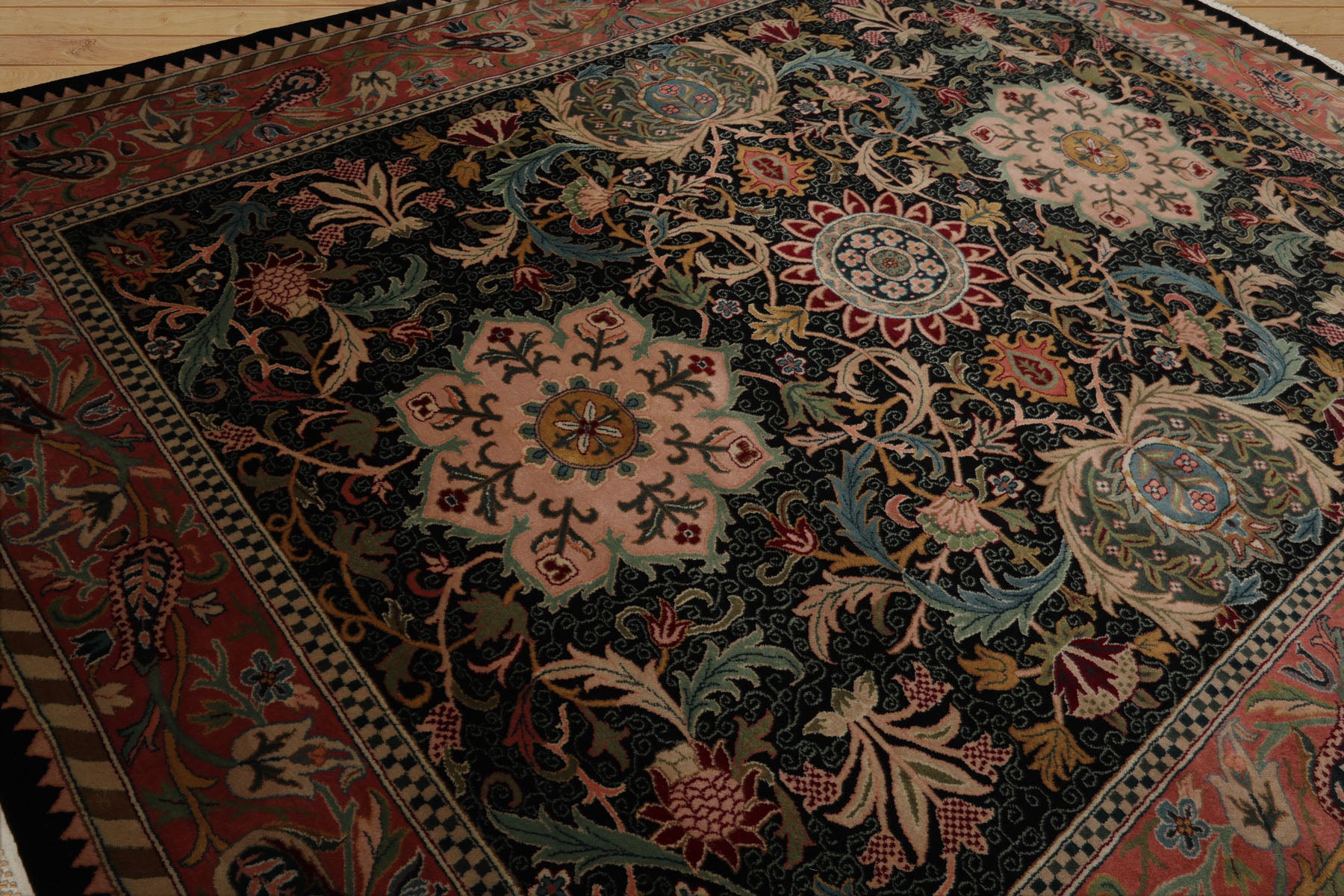 8x10 Black, Rose, Blue Color Hand Knotted French Aubusson Savonnerie New Zealand Wool Traditional  Oriental Rug