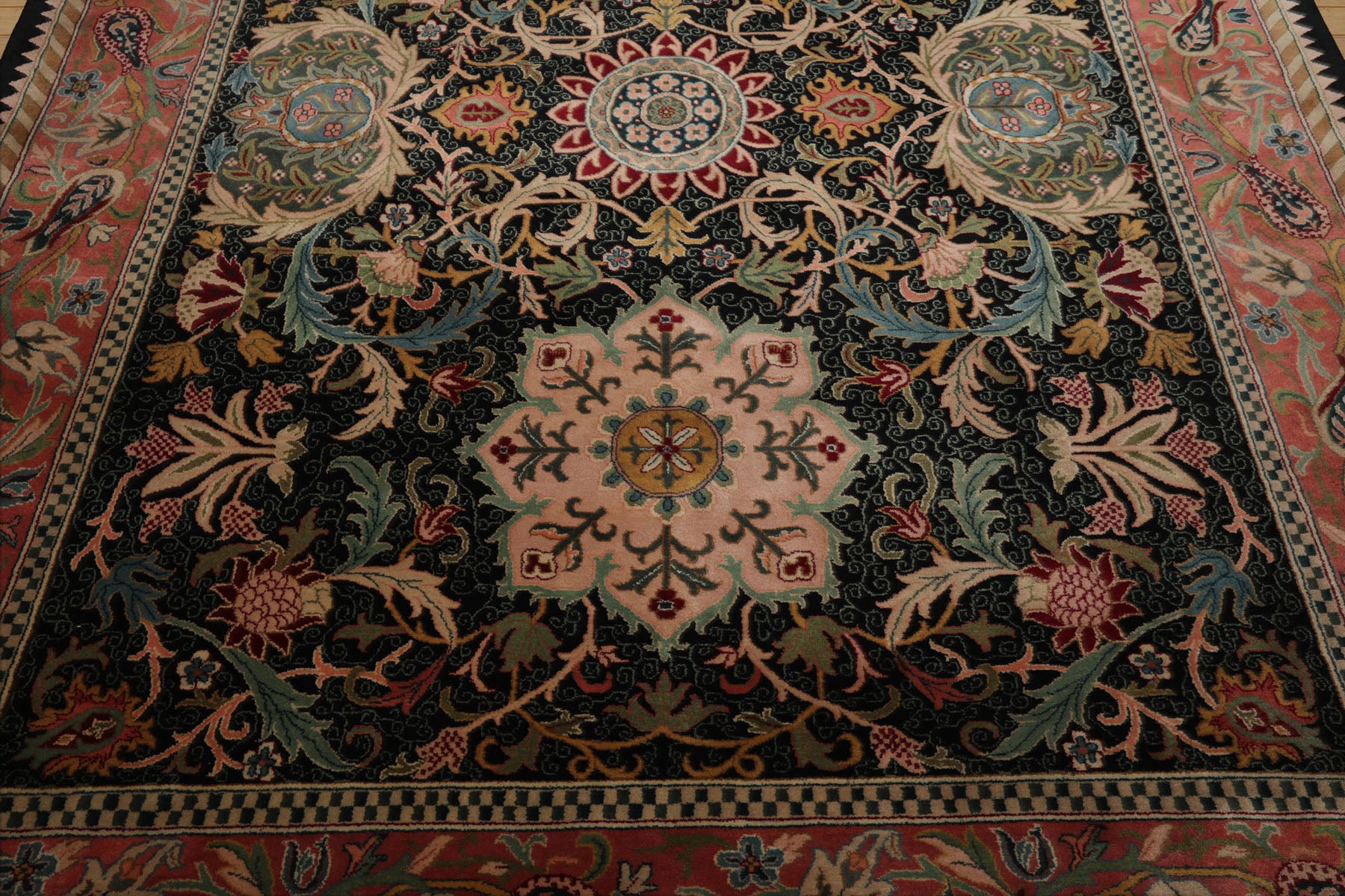 8x10 Black, Rose, Blue Color Hand Knotted French Aubusson Savonnerie New Zealand Wool Traditional  Oriental Rug