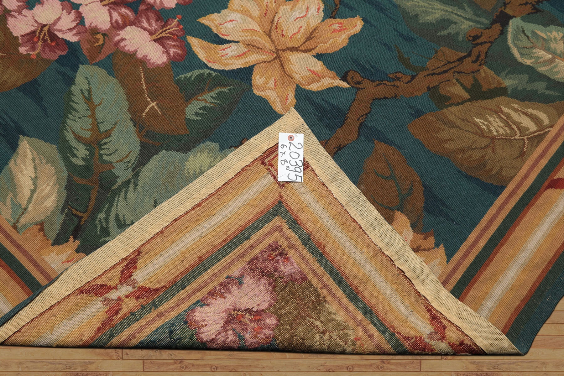 6x9 Teal, Gold, Brown Color Hand Woven French Aubusson Needlepoint Wool Traditional Oriental Rug