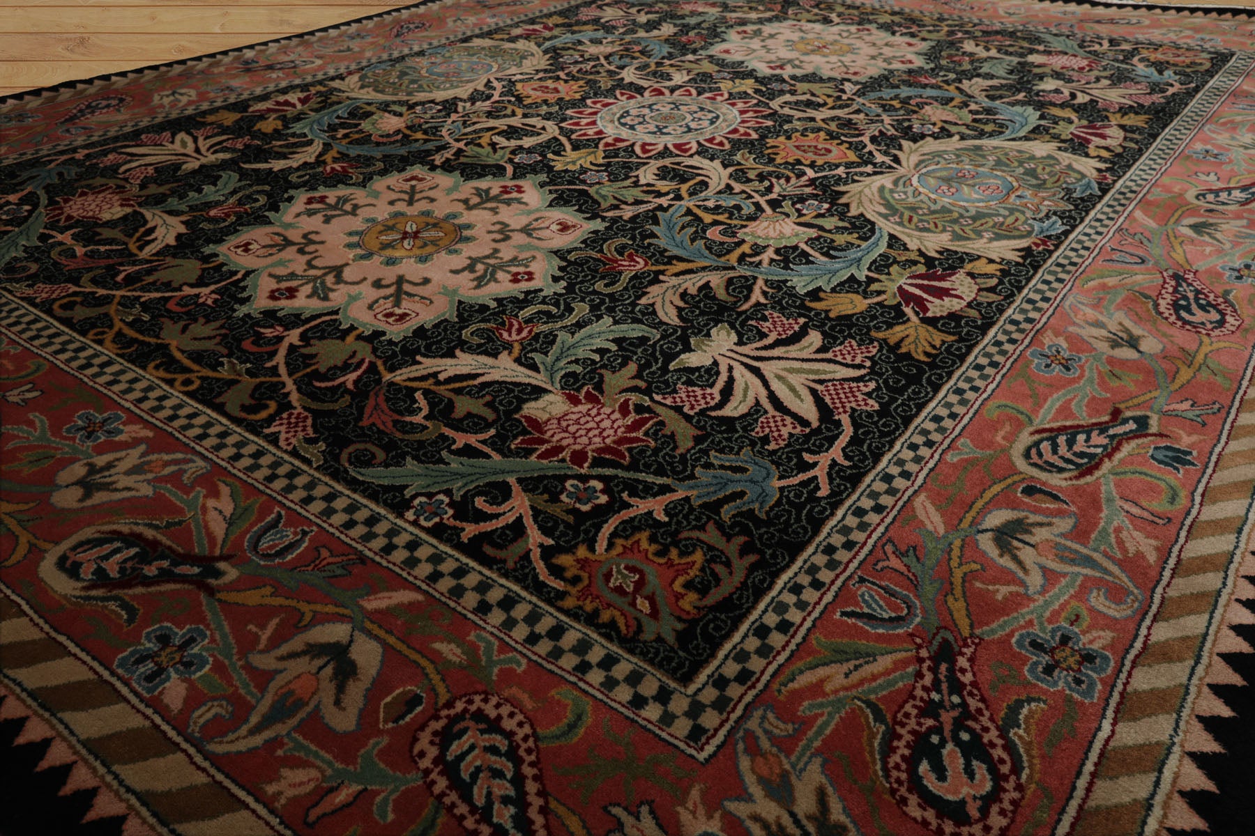 8x10 Black, Rose, Blue Color Hand Knotted French Aubusson Savonnerie New Zealand Wool Traditional  Oriental Rug