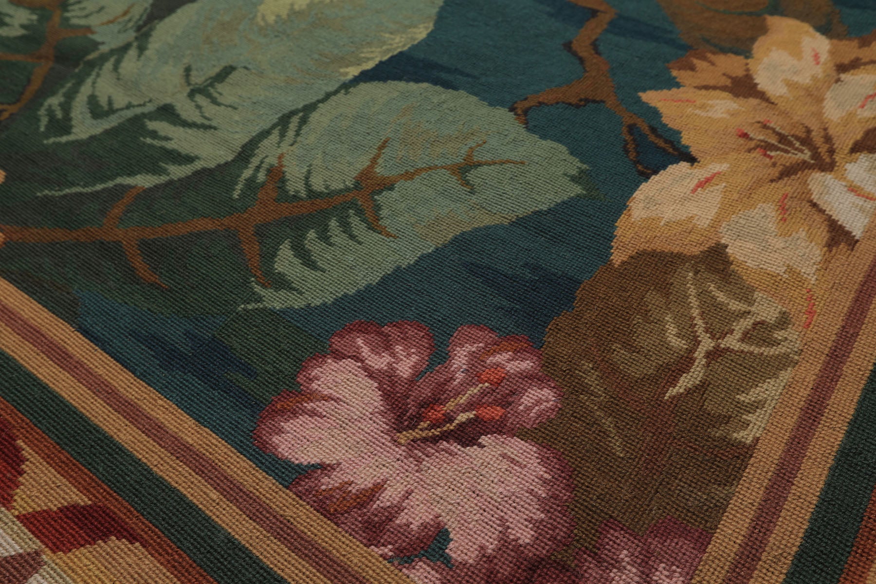 6x9 Teal, Gold, Brown Color Hand Woven French Aubusson Needlepoint Wool Traditional Oriental Rug