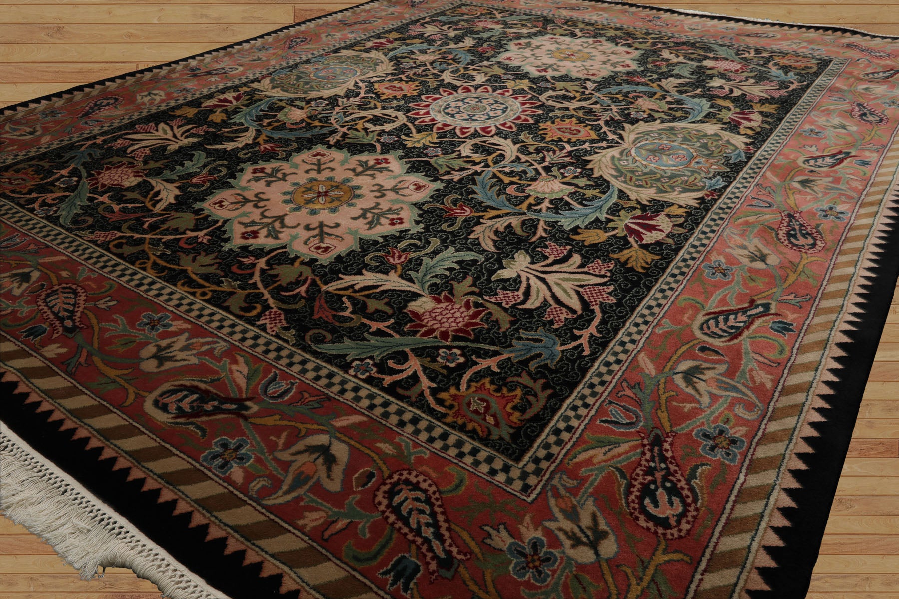 8x10 Black, Rose, Blue Color Hand Knotted French Aubusson Savonnerie New Zealand Wool Traditional  Oriental Rug