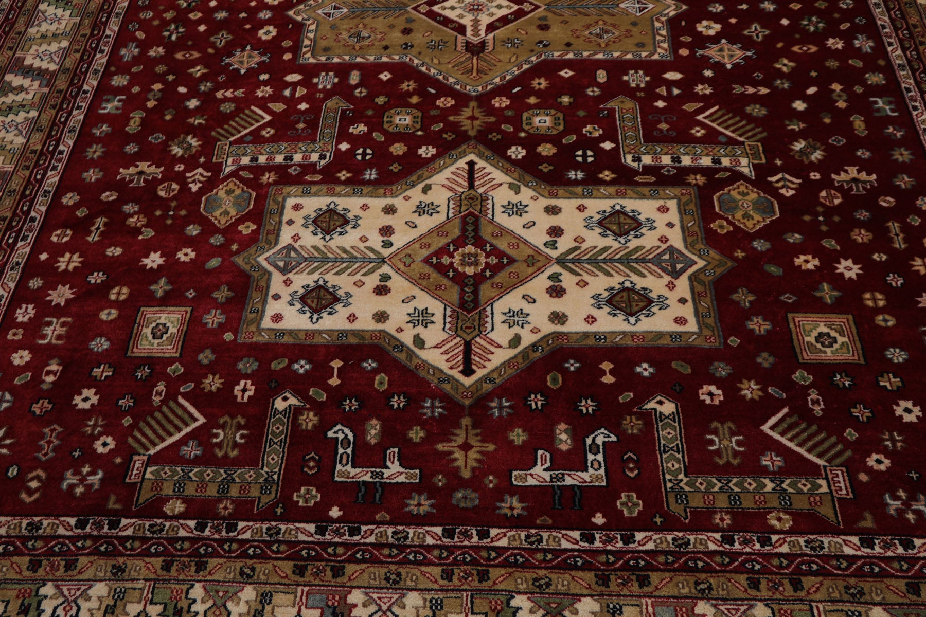 9x12 Burgundy, Ivory, Green Color Hand Knotted Shirvan New Zealand Wool Traditional  Oriental Rug