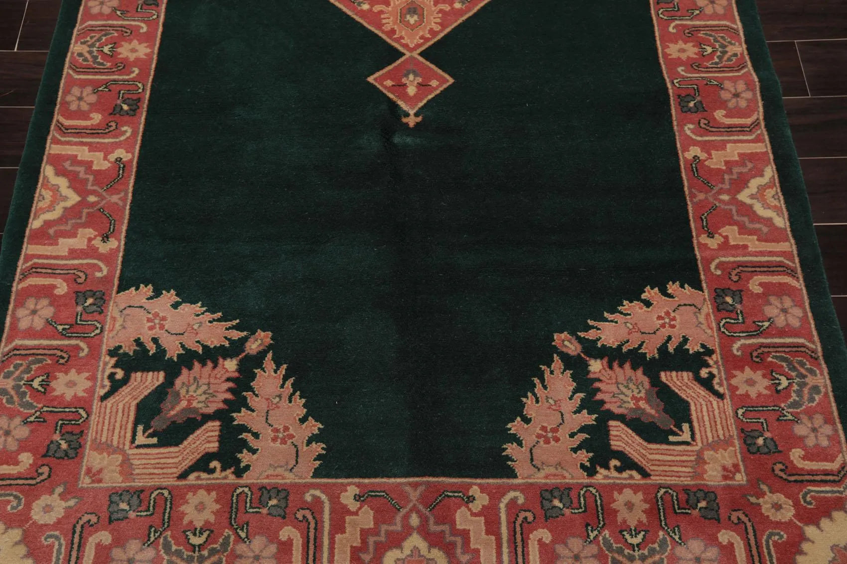 5' x 9'9'' Palace Hand Knotted Wool Rare Romanian Hamadaan Area Rug Emerald