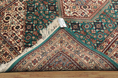 4x6 Green, Ivory, Rust Color Hand Knotted Indo Tabriz Wool Traditional Oriental Rug