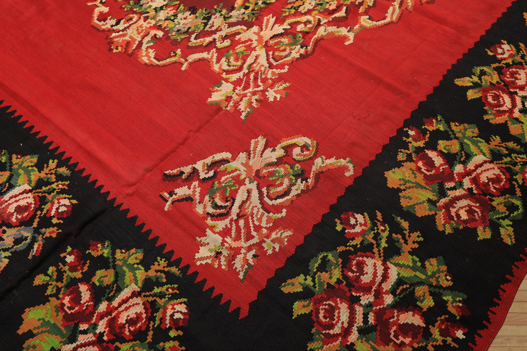 9x12 Red, Charcoal, Maroon Color Hand Woven Turkish Kilim Wool Traditional Oriental Rug