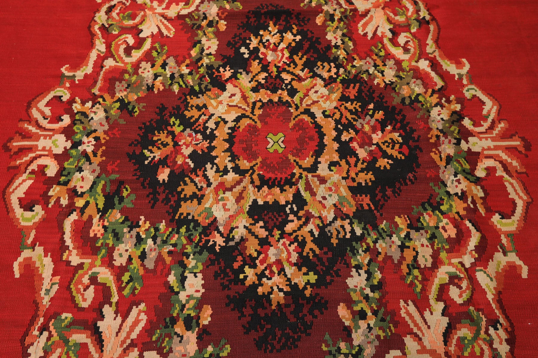 9x12 Red, Charcoal, Maroon Color Hand Woven Turkish Kilim Wool Traditional Oriental Rug