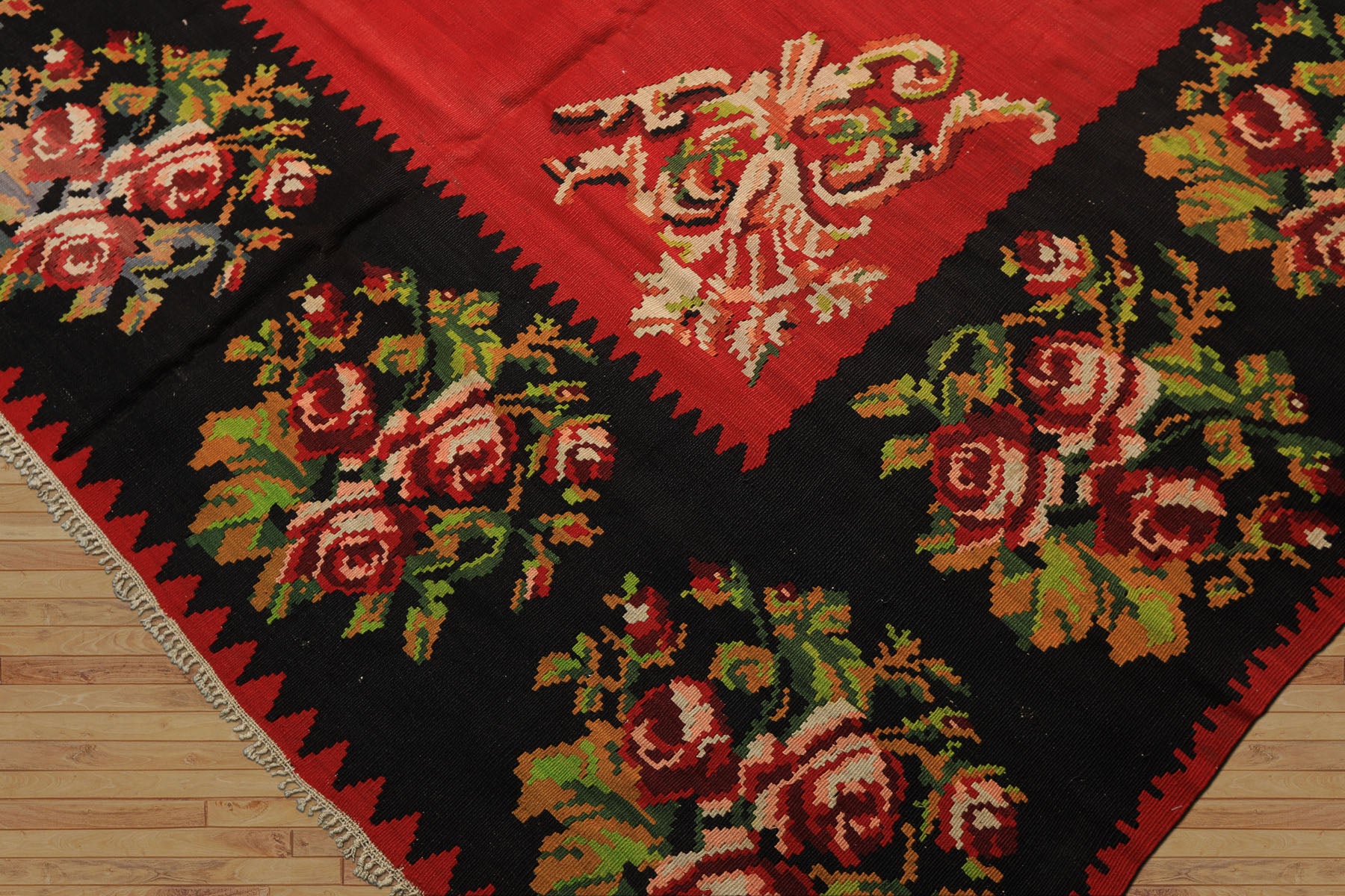 9x12 Red, Charcoal, Maroon Color Hand Woven Turkish Kilim Wool Traditional Oriental Rug