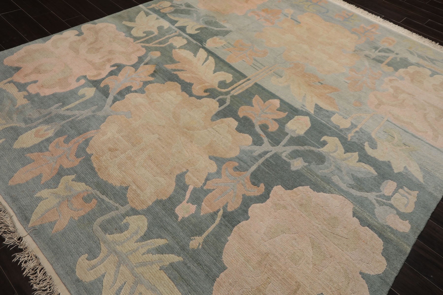 8x10 Beige, Aqua, Rose Color Hand Knotted Tibetan Wool Art Deco Oriental Rug