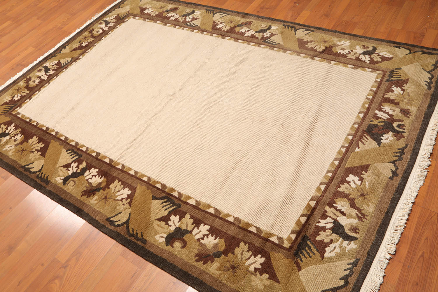 5x7 Beige, Brown, Charcoal Color Hand Knotted All-Over 100% Wool Traditional-Persian/Oriental Oriental Rug
