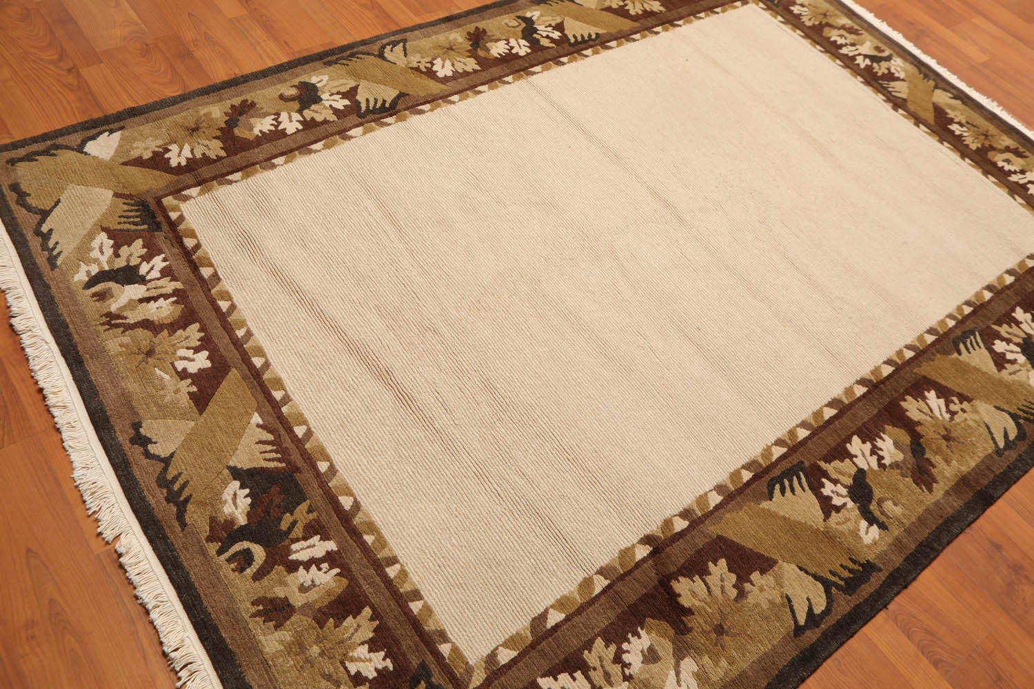 5x7 Beige, Brown, Charcoal Color Hand Knotted All-Over 100% Wool Traditional-Persian/Oriental Oriental Rug