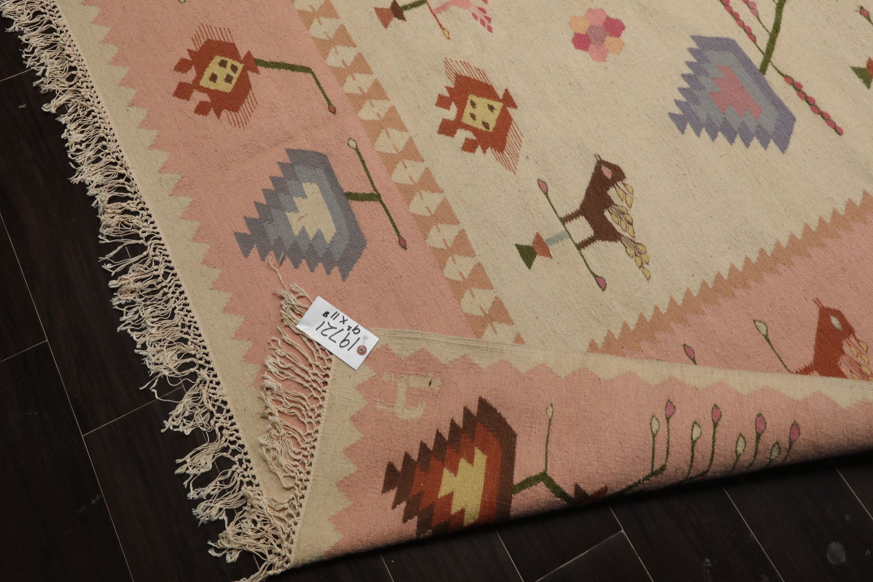 9x12 Ivory, Pink, Lavender Color Hand Woven Kilim Wool Tribal Oriental Rug