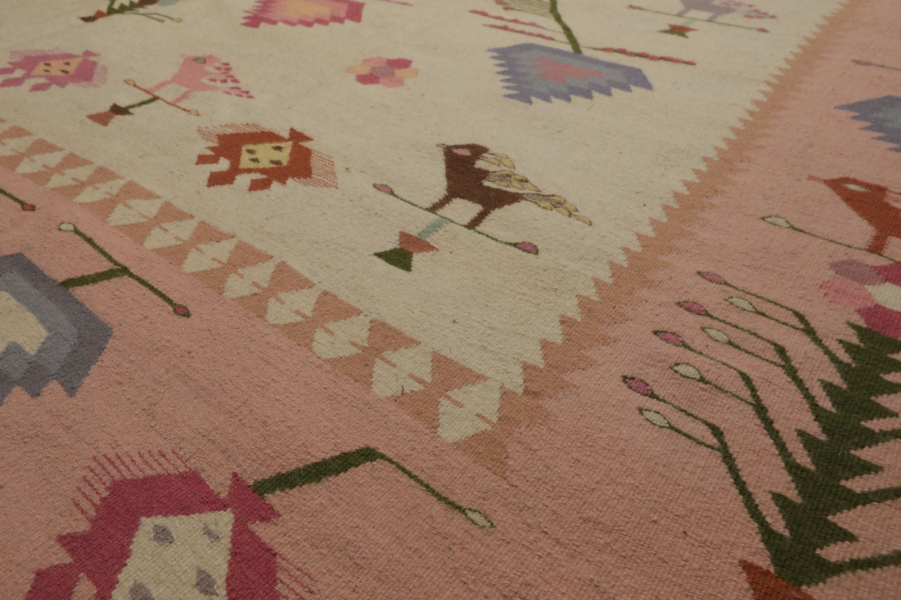 9x12 Ivory, Pink, Lavender Color Hand Woven Kilim Wool Tribal Oriental Rug