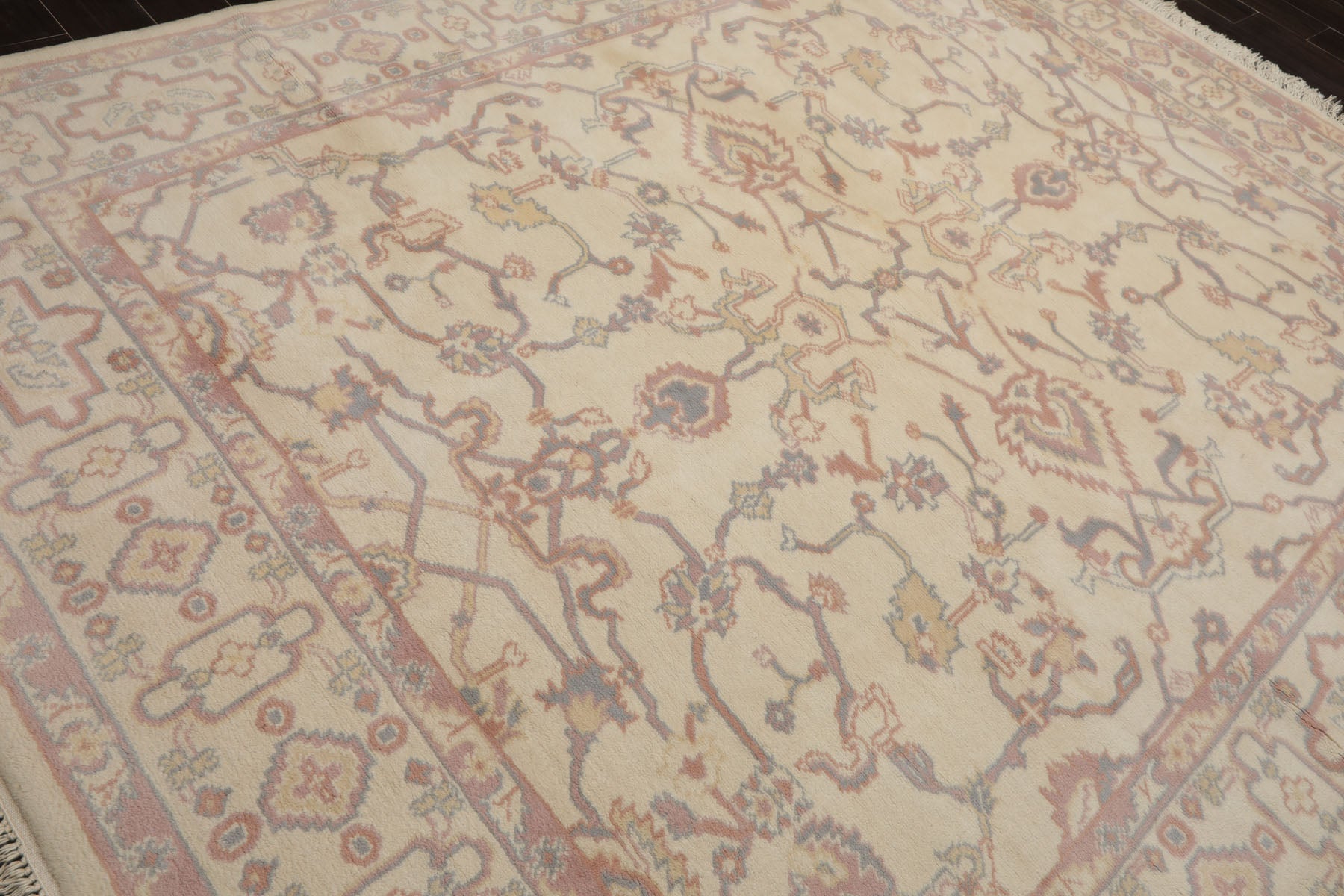 8x10 Ivory, Rose, Gray Color Hand Knotted Heriz New Zealand Wool Traditional Oriental Rug