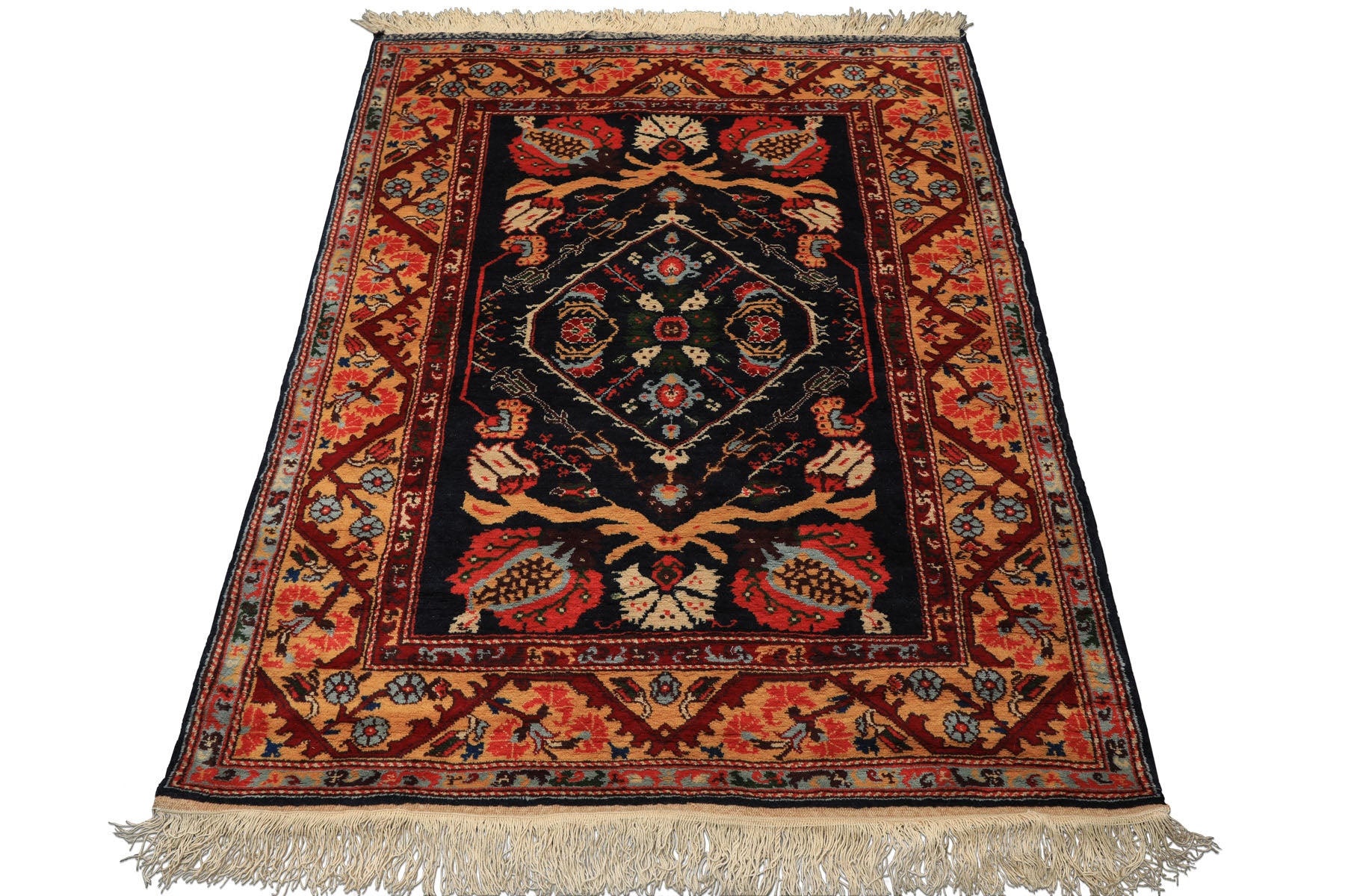4x6 Navy, Gold, Burgundy Color Hand Knotted Turkish Oushak Wool Arts & Crafts Oriental Rug
