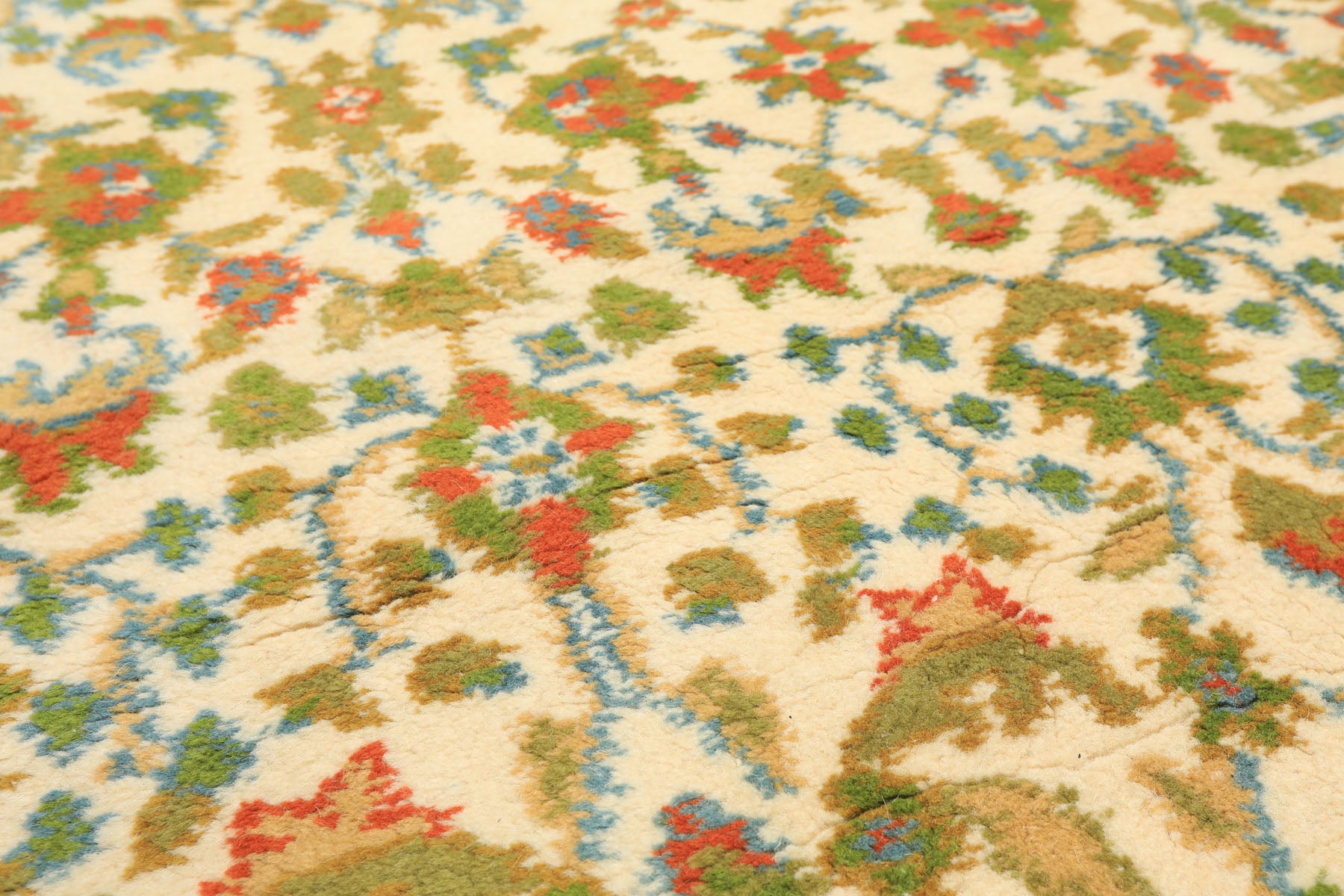 4x6 Ivory, Lime, Turquoise Color Hand Knotted Indo Kashan Wool Traditional Oriental Rug