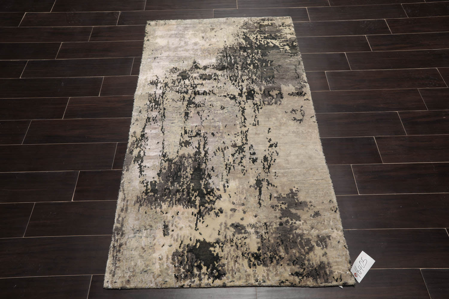 3x5 Gray, Ivory, Charcoal Color Hand Knotted All-Over Wool & Silk Modern Oriental Rug