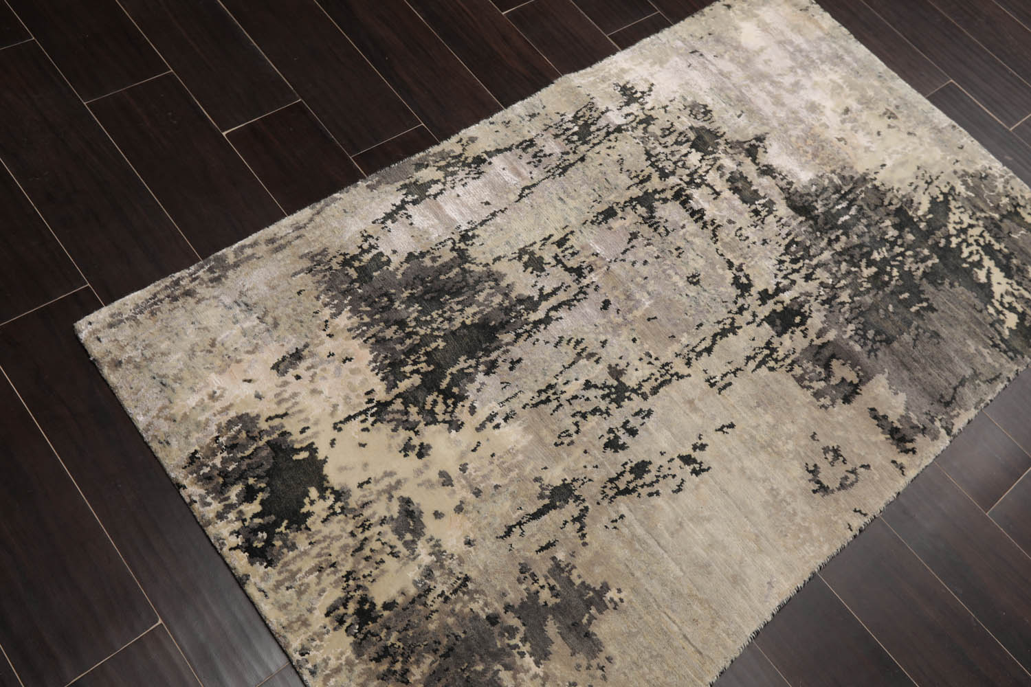 3x5 Gray, Ivory, Charcoal Color Hand Knotted All-Over Wool & Silk Modern Oriental Rug