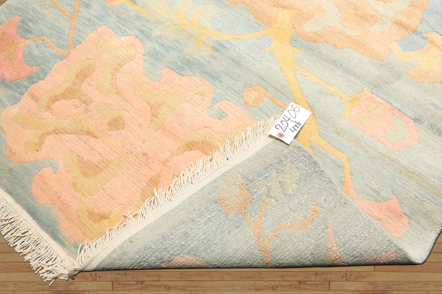 4x6 Blue, Blush, Peach Color Hand Knotted Tibetan Wool Transitional Oriental Rug