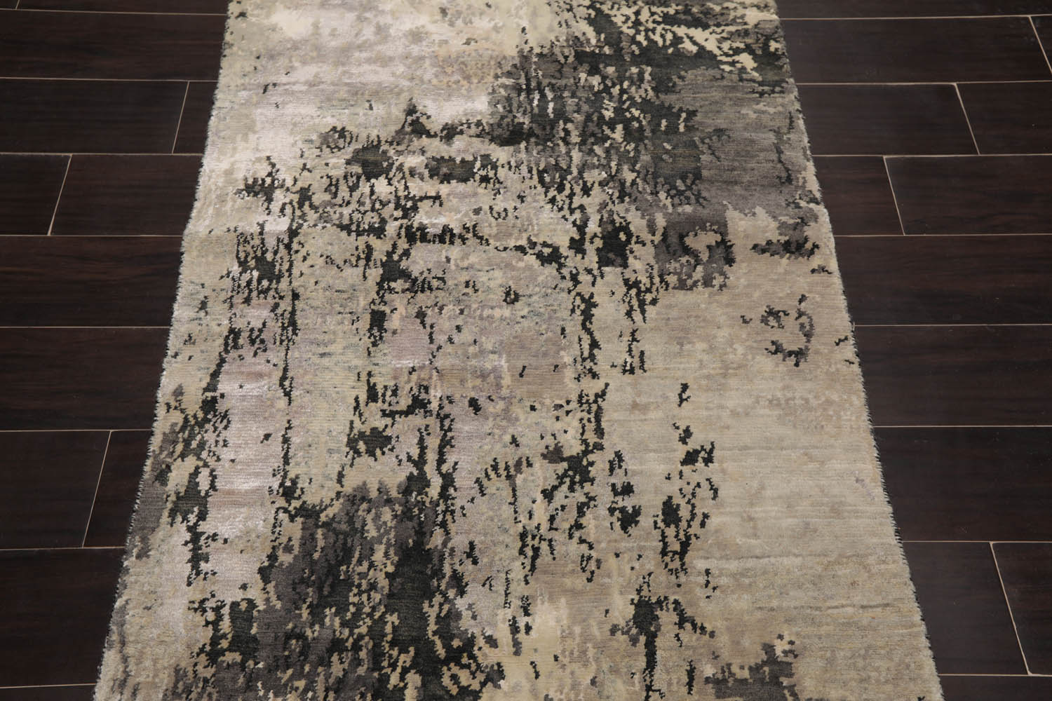 3x5 Gray, Ivory, Charcoal Color Hand Knotted All-Over Wool & Silk Modern Oriental Rug