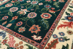 3x5 Emerald, Ivory, Blush Color Hand Knotted Indo Kashan Wool Traditional Oriental Rug