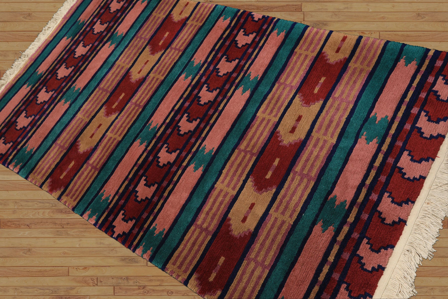 4x6 Turquoise, Blush, Lavender Color Hand Knotted Tibetan Wool Modern & Contemporary Oriental Rug