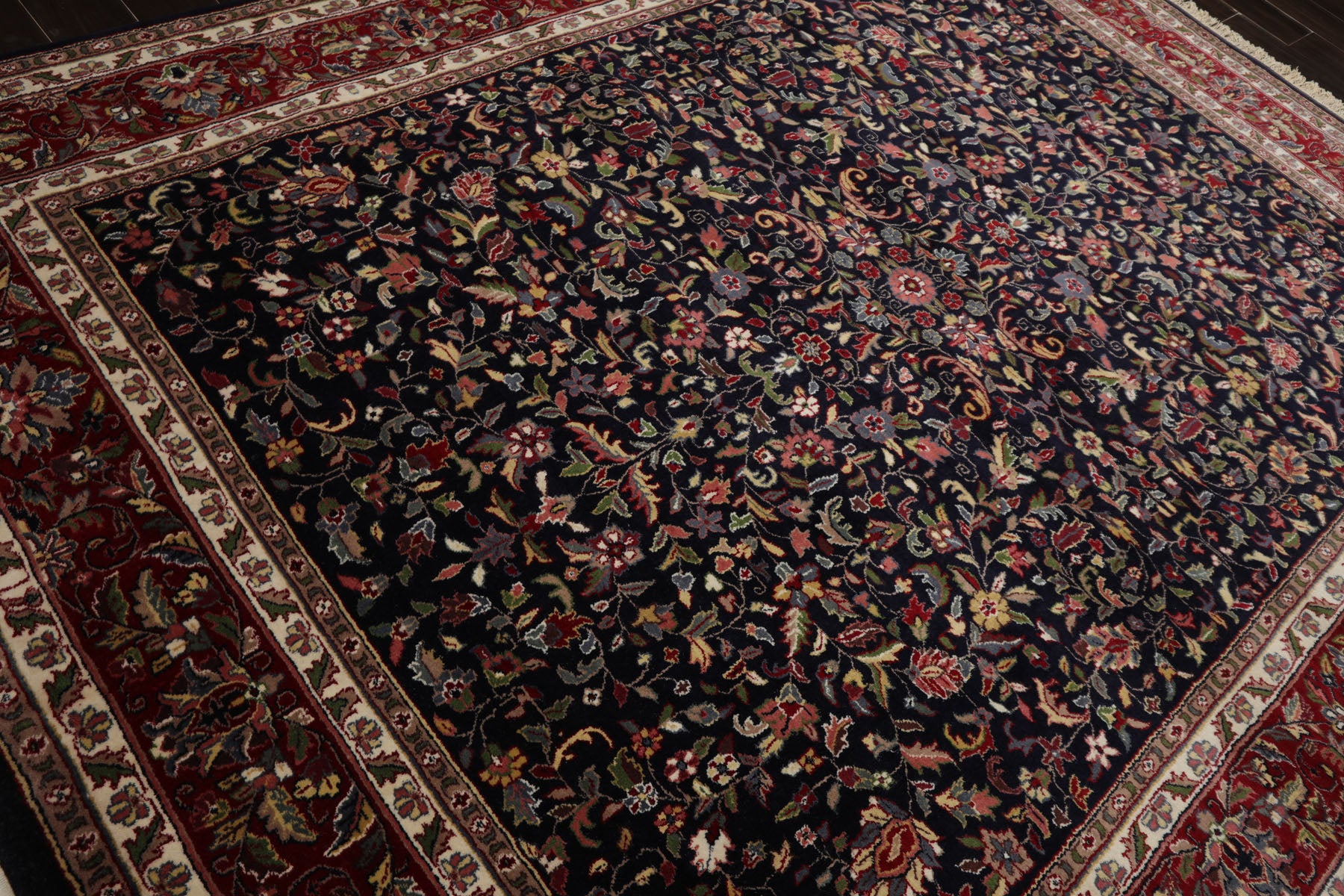 8x10 Midnight Blue, Burgundy, Sage Color Hand Knotted Agra New Zealand Wool Traditional Oriental Rug