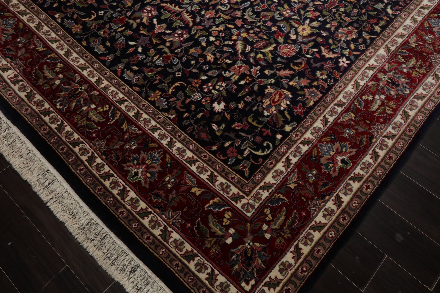 8x10 Midnight Blue, Burgundy, Sage Color Hand Knotted Agra New Zealand Wool Traditional Oriental Rug