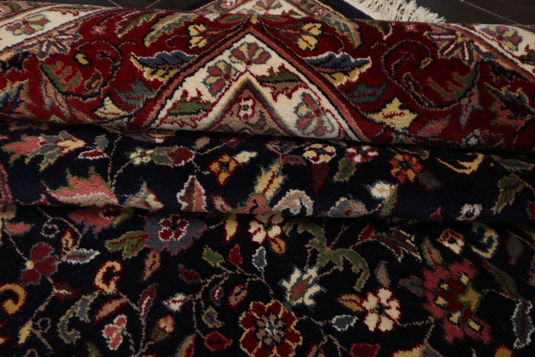 8x10 Midnight Blue, Burgundy, Sage Color Hand Knotted Agra New Zealand Wool Traditional Oriental Rug