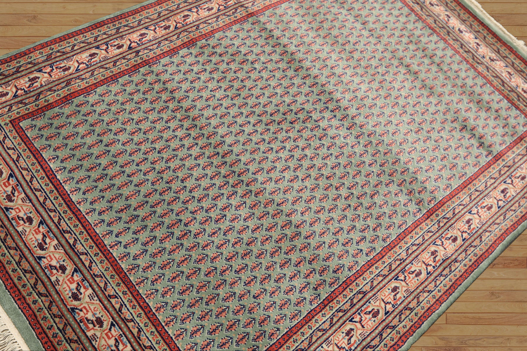 4x6 Sage, Rose, Blush Color Hand Knotted Boteh Wool Traditional Oriental Rug