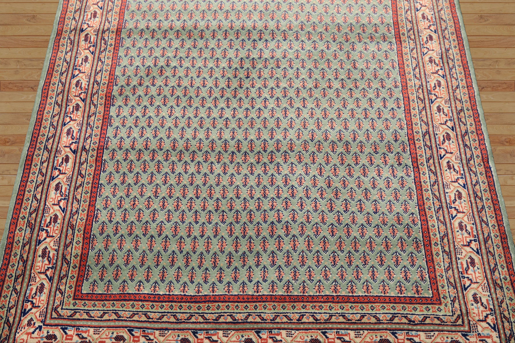 4x6 Sage, Rose, Blush Color Hand Knotted Boteh Wool Traditional Oriental Rug