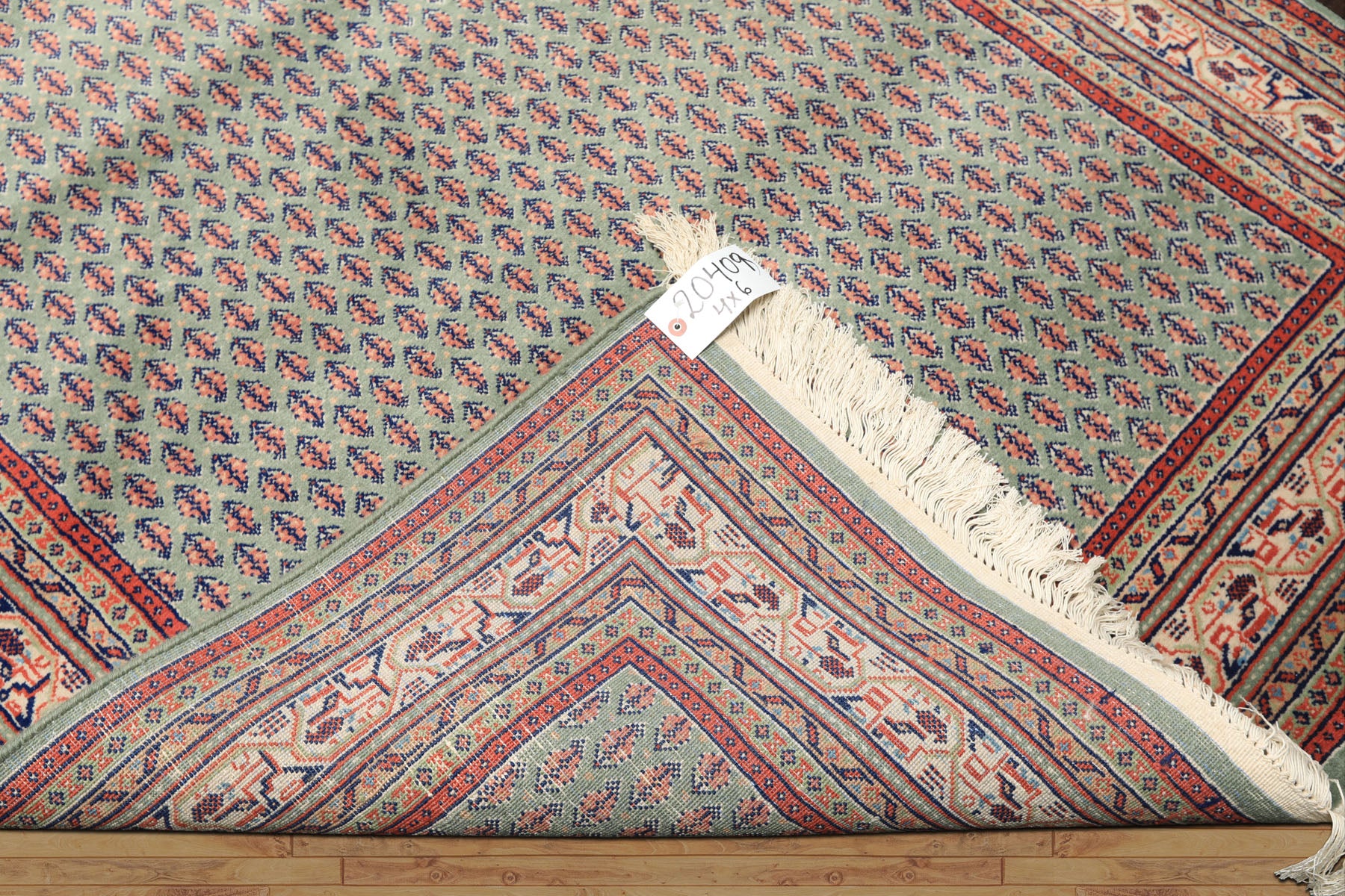 4x6 Sage, Rose, Blush Color Hand Knotted Boteh Wool Traditional Oriental Rug