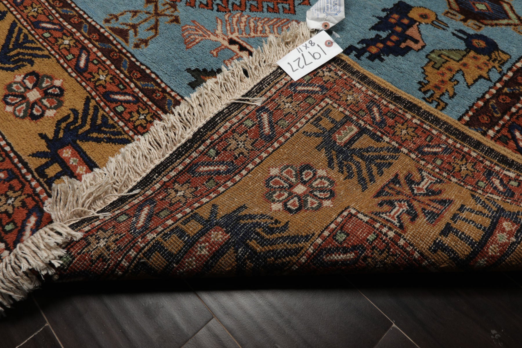 8x10 Blue, Gold, Chocolate Color Hand Knotted Kazak Wool Traditional Oriental Rug