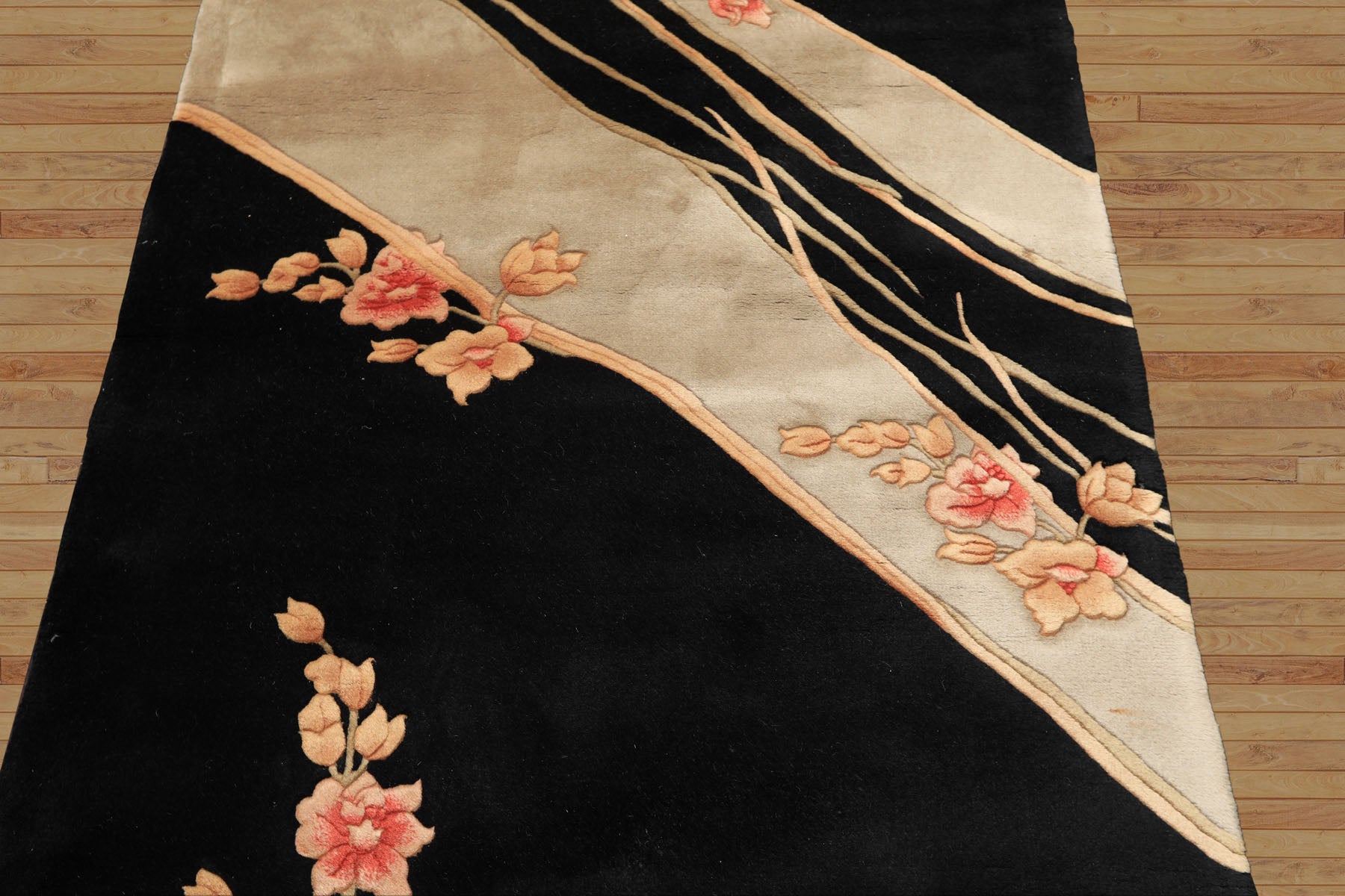 3x5 Black, Gray, Peach Color Hand Knotted Chinese Art Deco Wool Transitional Oriental Rug