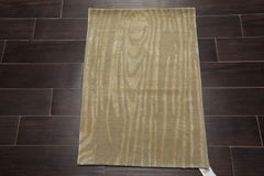2x3 Gray, Green, Color Hand Knotted All-Over Wool & Silk Modern Oriental Rug