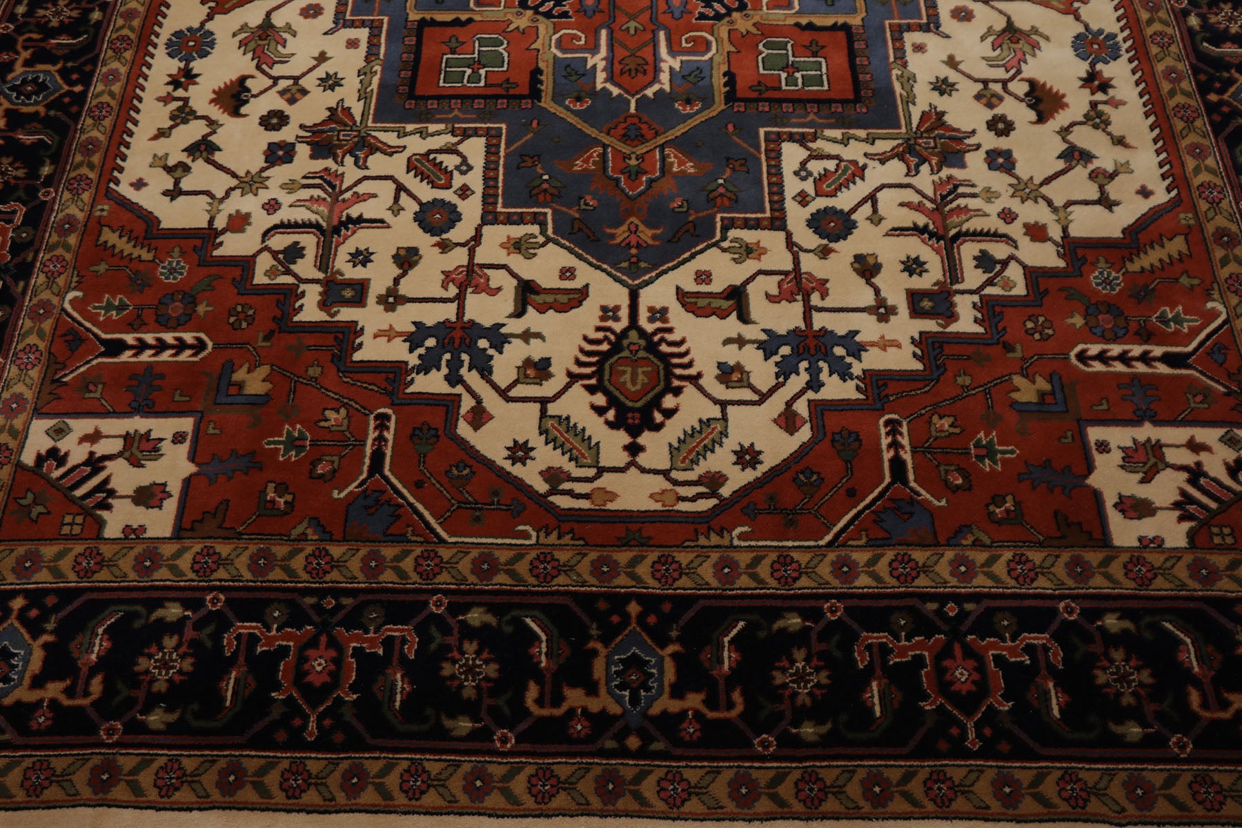 8x10 Ivory, Muted Teracotta, Blue Color Hand Knotted Heriz Wool Traditional Oriental Rug