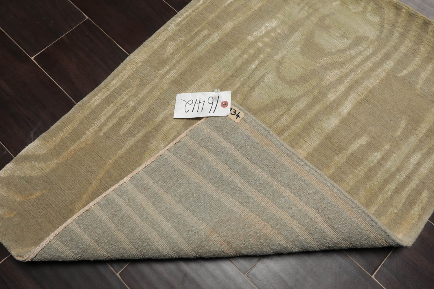 2x3 Gray, Green, Color Hand Knotted All-Over Wool & Silk Modern Oriental Rug