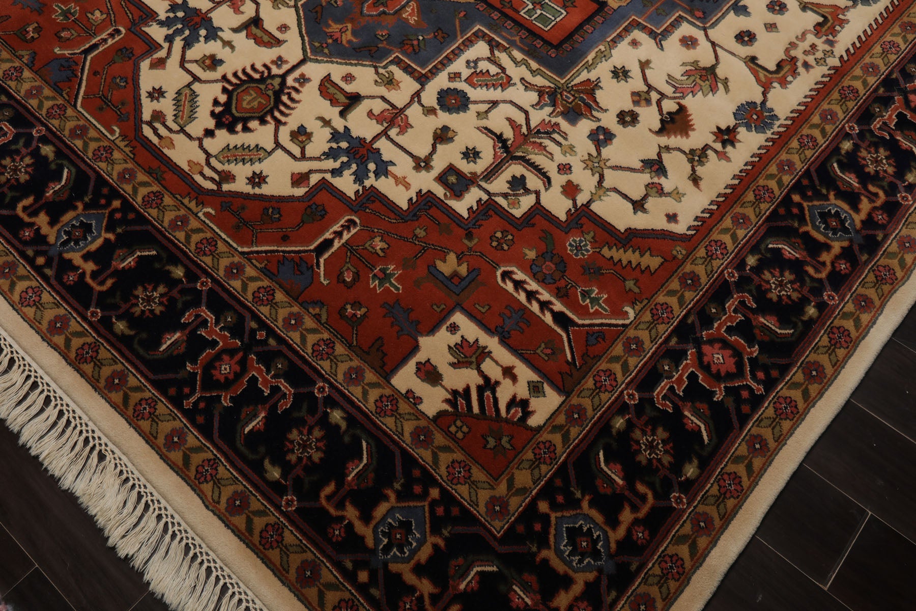 8x10 Ivory, Muted Teracotta, Blue Color Hand Knotted Heriz Wool Traditional Oriental Rug