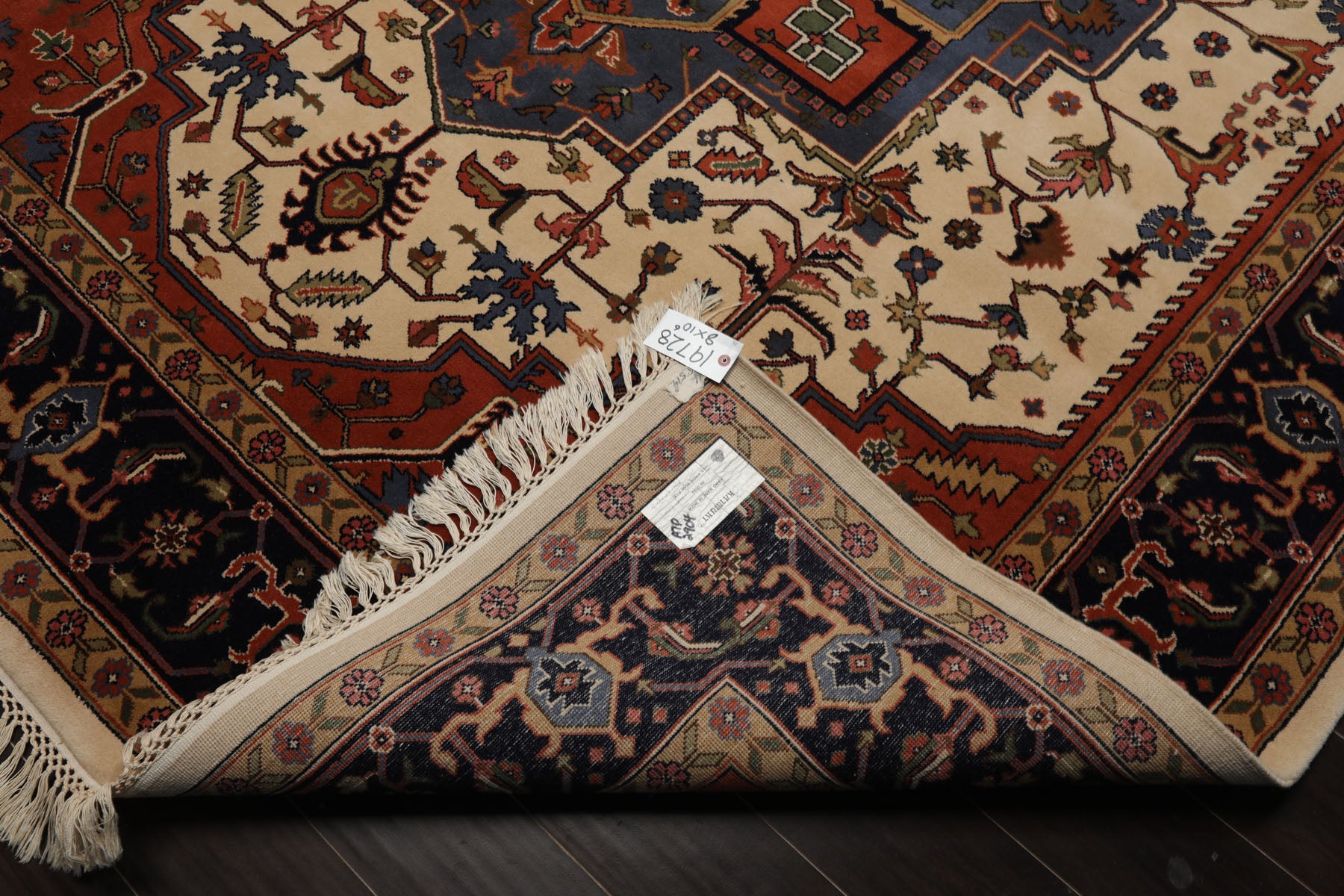 8x10 Ivory, Muted Teracotta, Blue Color Hand Knotted Heriz Wool Traditional Oriental Rug
