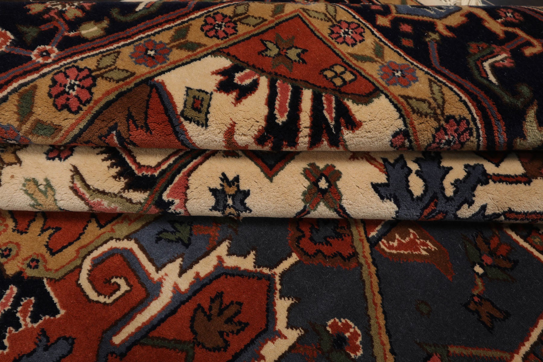 8x10 Ivory, Muted Teracotta, Blue Color Hand Knotted Heriz Wool Traditional Oriental Rug